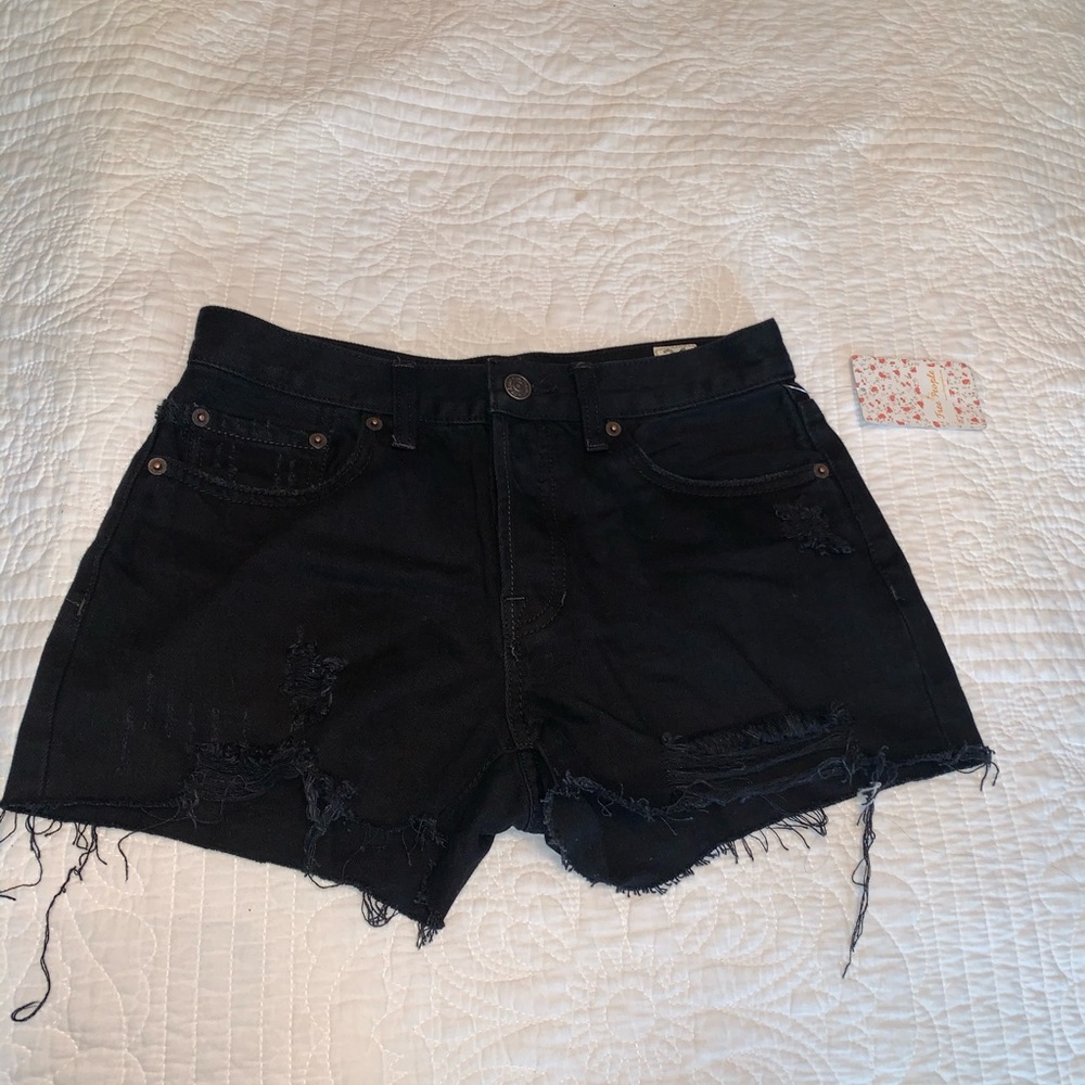 Free People True Black High Rise Distressed Short